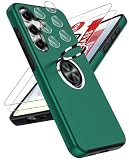 LeYi Cover per Samsung S25 FE/S 25 FE con 2 Vetri Temperati - Custodia TPU+PC con Anello Girevole 360°, Protezione Militare Antiscivolo per Galaxy S25 FE/S 25 FE, Verde