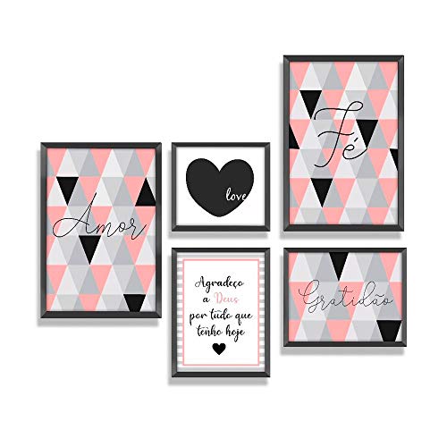 Kit Quadros Decorativos Com Molduras Frases Motivacionais Abstrato Love Quarto Sala