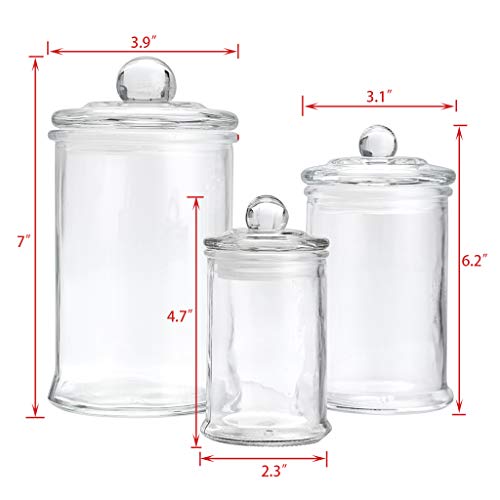 Mdluu Set Of 3 Glass Canisters, Apothecary Jars With Airtight Lids, Bathroom Vanity Organizers For Cotton Balls, Qtip Cotton Swabs, Cotton Balls, Flossers, Bath Salt #TOP2