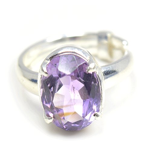 Bague améthyste 5 carats ajustable en argent pour doigts sensibles
