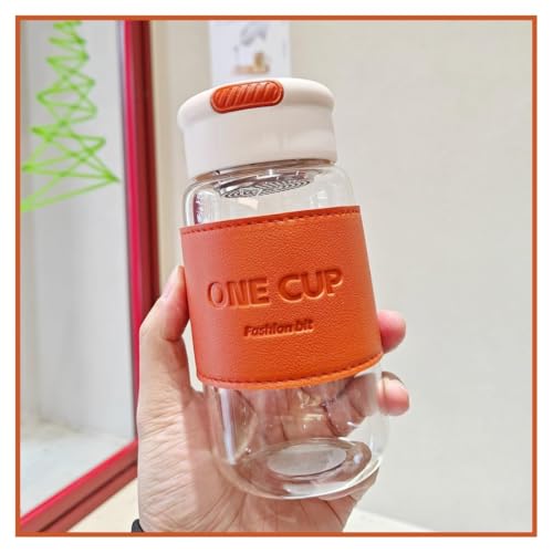 Image of Wosta Tea Infuser Bottle with Strainer - Hot & Cold Brew Glass WaterBottle - Leakproof - Silicone Sleeve - BPA Free Infuser - Tea -Pot Alternative - Leaf (Orange)