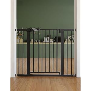 Babelio Baby Gate for Doorways and Stairs, 26-40″ Auto Close Dog Gate, PressGuard C5, Easy-Install Pressure Mounted Satey Door, No Drilling Safety Gate for Child and Pets, Black