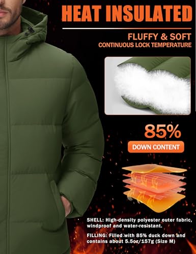 Cotrasen Men's Puffer Jacket Hooded Down Jacket Water Resistant Windproof Winter Outwear Full Zip Up Warm Winter Coat4