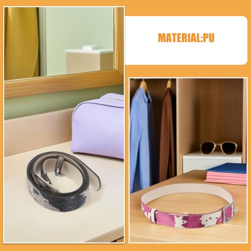 LUOZZY 3pcs Women's Cow Print Pu Belt Set Adjustable Waist for Dresses Jeans Cowgirl Fashion Accessories in Beige Black Gray Violet2