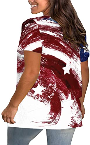 Plus Size American Flag Shirts For Women Funny 4Th Of July T Shirt Stars Stripes Print Patriotic Tee Tops 2X-5X #TOP1