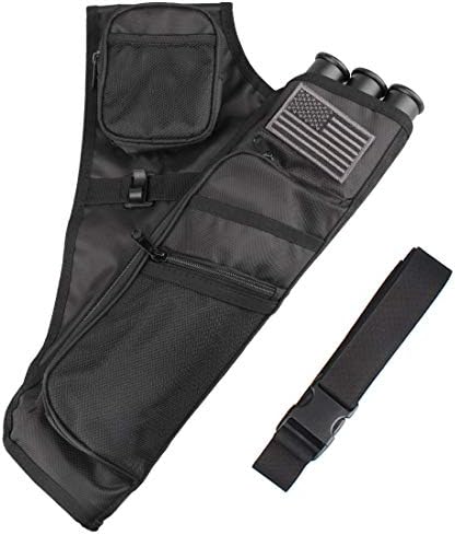 Kratarc 3-Tubes Hip Quiver Waist Hanged Camouflage Arrow Archery Carry Bag with Pockets Adjustable Belt (Black)