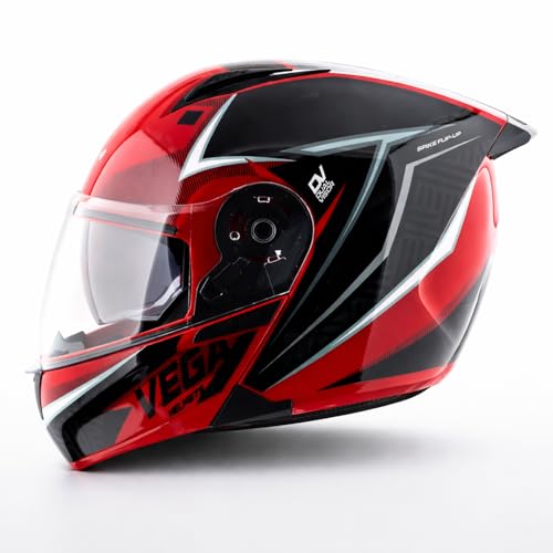 Image of Vega VM-02 Spike Timeless Flip-Up Motorcycle Helmet | ISI Certified | Lightweight Modular Design with Bold Graphics:Red Black, L