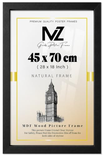 Image of MZ GOODS | MDF Picture Frame (45 x 70 CM) 18 x 28 Inch for Pop Art, Certificates & Prints, MDF Wood, Portrait & Landscape Hanging Hooks [ Matt Black ]