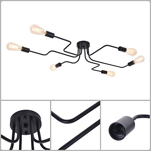 OYIPRO Ceiling Light Fitting, 6-Light Chandelier Lamp, Creative Ceiling Lighting Fixture, E27 Base Black for Dining Room Kitchen Bedroom