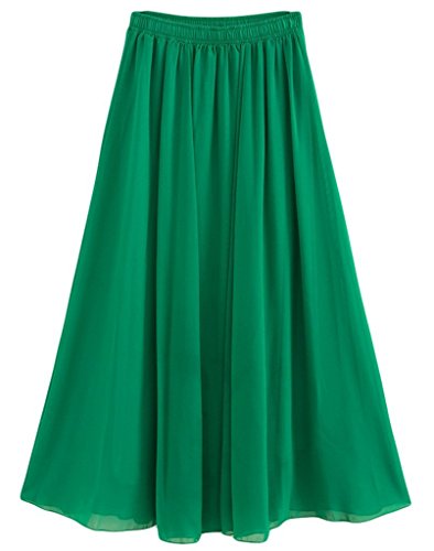 Golden service Women's Stretched Waist Chiffon Long Skirts Flowy Skirt,Green, Waist:60-78cm,Length:80cm