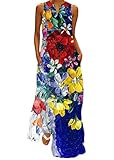 shownicer Femme D'Été Robe Longue Col V sans Manches Maxi Robe Bohème avec Poches Grandes Tailles Casual Robe de Plage C Style09 3XL