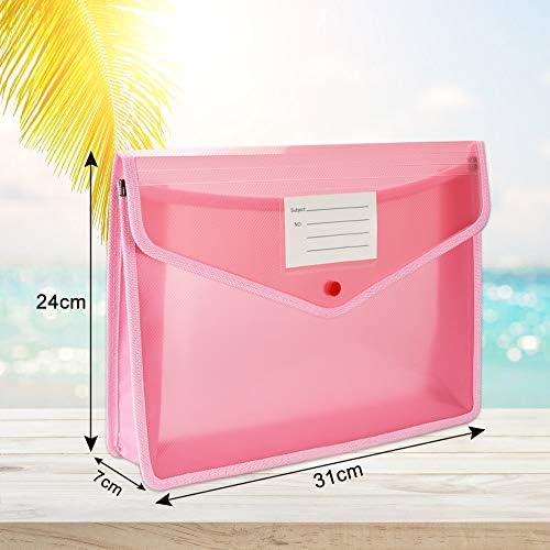 GOLRISEN A4 Plastic Wallets 5 Pcs Plastic Popper Folders with Quick Snap Closure and Card Slot Envelope Folders Pockets for School Office Travel(Pink,Blue,Green,Yellow,Black)