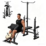 Multifunktionale Hantelbank Für Home Gym - Kraftstation Set Mit Latzug, Curlpult, Butterfly & Beintrainer - Trainingsbank Für Ganzkörpertraining & Bankdrücken, Mattschwarz