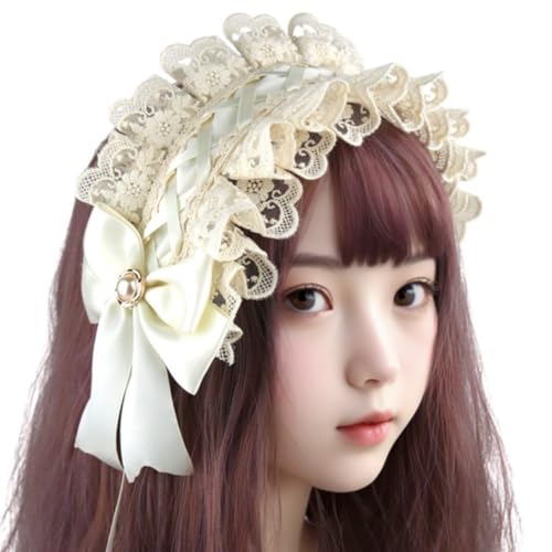[YOMO HOUSE] ヘッドドレス 白 メイド ロリータ カチューシャ リボン 地雷系 コスプレ ゴスロリ ヘアアクセ ファッション 髪飾り 文化祭(アイボリー)（Amazon）