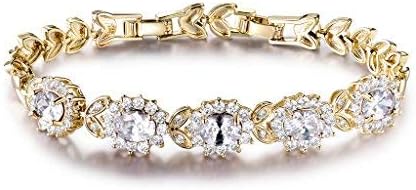 GULICX White Cubic Zirconia Crystal Gold Electroplated Red Bridal Link Statement Bracelet for Women, 18cm