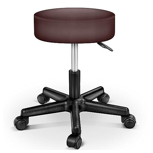 TRESKO Taburete con Ruedas Taburete Giratorio cosmético de Trabajo Consulta, Regulable en Altura, Giratorio en 360°, con Asiento Acolchado de 10 cm y 8 Variantes de Colores (Marrón)
