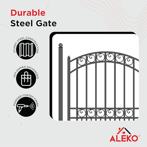 Image of ALEKO PGPAR Paris Style Ornamental Galvanized Steel Pedestrian Security Gate, Black, 5 x 4 Feet