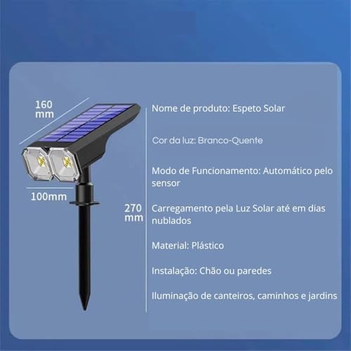 Luminária Solar Spot Espeto Solar de Jardim LED Branco-Neutro 50W Fotovoltaico Decoração Potente A P
