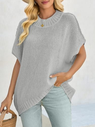 Image of Saodimallsu Womens Oversized Sweater Tops Summer Lightweight Batwing Half Sleeve Casual Loose Knit Pullover Shirts