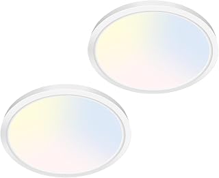 libtit 7 inch Flush Mount LED Ceiling Light Fixture, 3000K-6500K Adjustable, 15W 1500lm White Satin Round Ceiling Lamp for Bathroom Hallway Kitchen Bedroom, 2 Pack