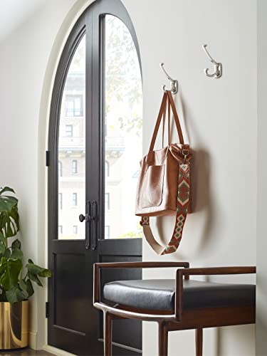 Image of Amerock Vicinity Triple Prong Satin Nickel Wall-Mounted Hook | Decorative wall hook in durable zinc construction for coats, hats, bags, towels, and everyday organization