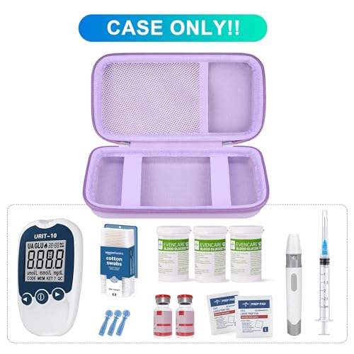 BOVKE Diabetic Supplies Travel Case, Storage Carrying Bag for Diabetes Testing Kit, Blood Glucose Monitor Meters, Test Strips, Medication, Lancets, Syringes and Other Diabetic Supplies, Purple - Thumbnail 2