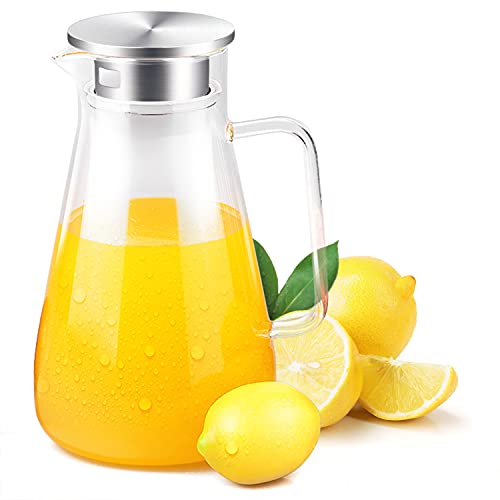 Jarra de cristal sin plomo de 1500 ml con mango de cristal y tapa de acero inoxidable, para leche, vino tinto, agua...
