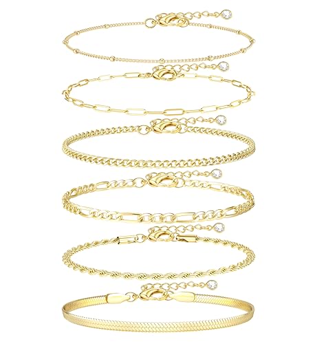 Besteel Ankle Bracelets for Women Waterproof 14K Gold Plated Anklets Set