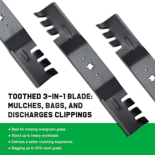 Image of Grasscool RZT 54 inch Mower Blades Replace Cub Cadet 942-0677B for RZT54 S54 L54 GT1554 GTX1054 SLT1554 LT1554 LTX1054 SLTX1054 54'' Zero Turn Lawn Tractor (Toothed Mulching)