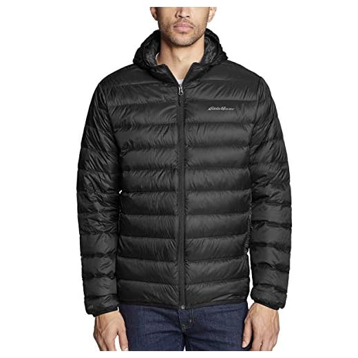 Eddie Bauer Men's CirrusLite Down Hooded Jacket, Black, Medium