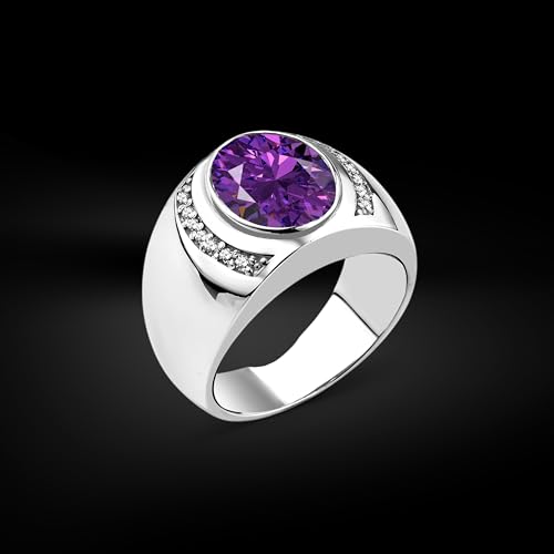 Bague à large bande pour hommes en argent et améthyste véritable