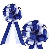 Royal Blue & White Pull Bows - 8' Wide, Set of 6, Christmas, Wreath, Easter, Wedding Pew Bows,...