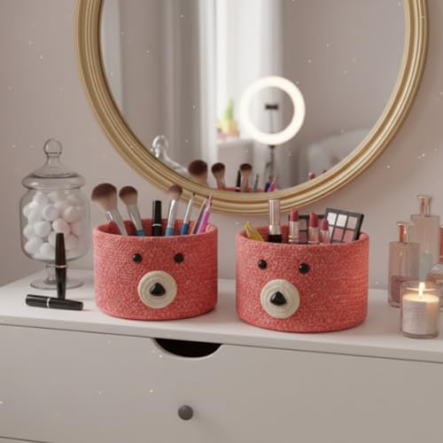 Image of Teddy Eco-Friendly Cotton Rope Basket Set of 2 (6x6 Inch) - Remote Holder for Living Room & Remote stand for Table, Makeup organisers, Jute Planter Basket & Jute Pots for Plants (Red - Combo)