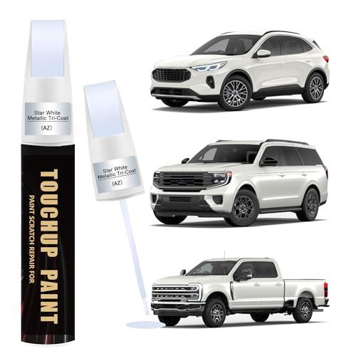 Star White Metallic Tri-Coat(AZ) Car Paint Touch Up Pen for Ford, 2-In-1 Color Accurate Touch Up Car Scratch Repair Paint Exact Match Ford Series Automotive Scratch Remover for Nicks & Chips Repair