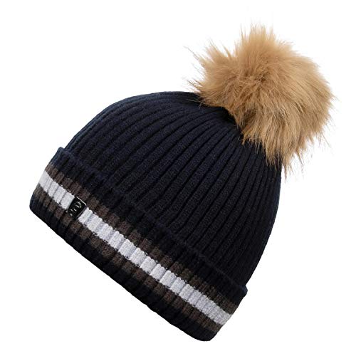 Bonnet en tricot femme Cavallo bleu marine chaud pour l'équitation en hiver