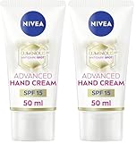 NIVEA LUMINOUS 630 Crema de manos antimanchas oscuras avanzada (50 ml), crema para la piel enriquecida con ácido hialurónico, crema de manos nutritiva para una piel luminosa (Paquete de 2)