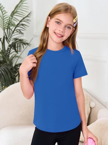 Image of Haloumoning Girls Short Sleeve T Shirts 5-14 Years | Kids Summer, T shirt Girls,Crewneck Tops, Curved Hem Tees,Back to School Summer Tops,Fashion Clothes
