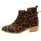 Mode automne femmes bottines mi talon talon épais imprimé léopard fermeture éclair corde Plateformes Femmes Taille 6