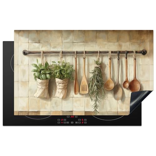 KitchenYeah© Protection Plaque Induction 83x51 cm Protege Deco Cuisine Cache Protège De Cuisson Accessoires Bois - Ustensiles de Cuisine - Nature Morte -...
