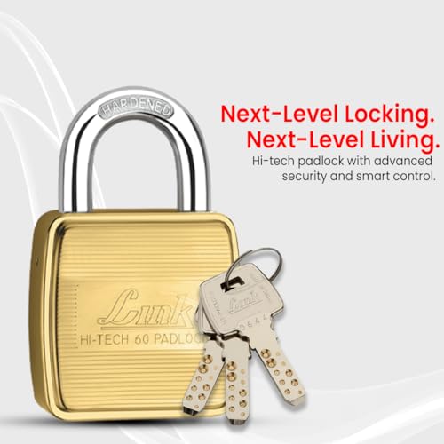 Image of Link Hi-Tech Square 60mm Brass Lock | Brass Body | Hardened Shackle | Double Locking Padlock (Gold)