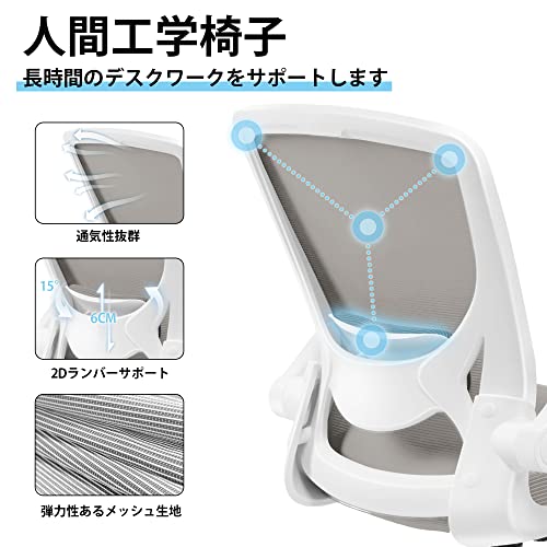 KERDOM デスクチェア 椅子 パソコン テレワーク 椅子 オフィスチェア 疲れない ワーキングチェア 人間工学 勉強 学習 ランバーサポート付き 360度回転 腰に良い 人気 おしゃれ ライトグレー KD9060-Light Gray [2]