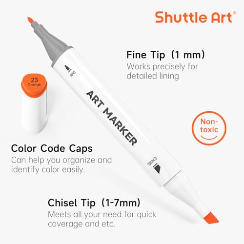 Image of Shuttle Art 121 Colors Dual Tip Alcohol Based Art Markers,120 Colors plus 1 Blender Permanent Marker 1 Marker Pad with Case Perfect for Kids Adult Coloring Books Sketching Card Making