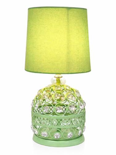 Image of Modern Small Crystal Table Lamp,Contemporary Bedroom Bedside Nightstand Lamp,Morden Minimalist, Desk Globe Lamp for Living Room Girls Kids Room, White Fabric Shade (Green)