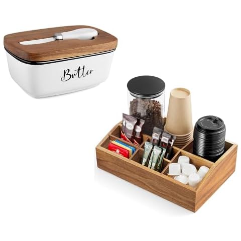 Butter Dish with Knife and Coffee Station Organizer Bundle Cover