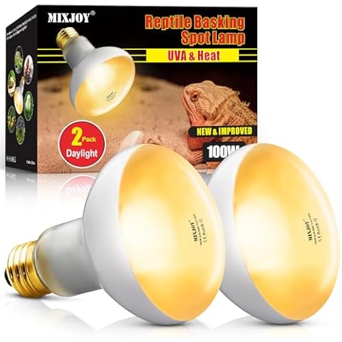 MIXJOY 100W Reptile Heat Lamp Bulbs, 2Pack Heat Lamp Bulbs for Reptiles Basking Bulbs UVA Daylight Basking Light Amphibians Heating Lamp Emitter for Lizard, Tortoise, Bearded Dragon Gecko, Chicken Cover