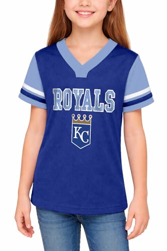 Outerstuff MLB Officially Licensed Youth Girls 7-16 Team Color Baseball Henley Fashion Jersey - Kansas City Royals Blue - Small 7/8