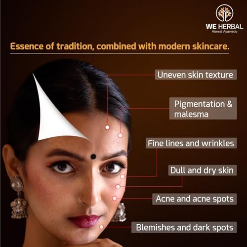 Image of WeHerbal Kumkumadi Face Oil 10ml, Ayurvedic Brightening & Anti-Ageing Serum with Saffron, Turmeric & Sandalwood, Repairs Pigmentation & Fine Lines, No Added Colour or Fragrance