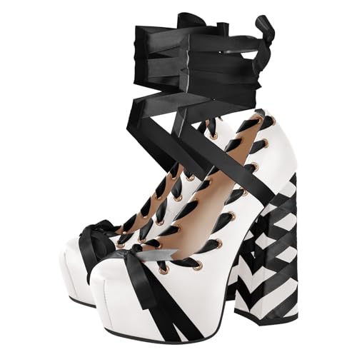 Image of Platform Heels Chunky Bow Ribbon Pumps