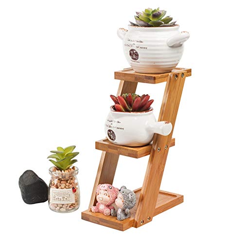 CuteLife Flower Stand Succulent Pots Rack Display Shelf 3 Tiers Bamboo Frame for Cactus Planters Stand for Indoor and Outdoor Use (Color : A, Size : 9.2x18x25cm)