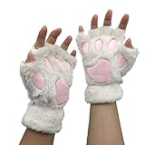 1Pair Cute Winter Warm Cat Claw Bear Paw Fingerless Gloves for Women Teen Girls Best Winter Gift...